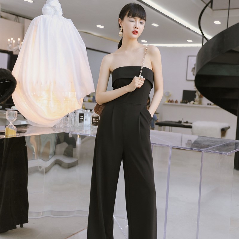 無地 チューブトップ ワイドパンツ オールインワン パンツドレス お呼ばれ 結婚式 フォーマル Eve