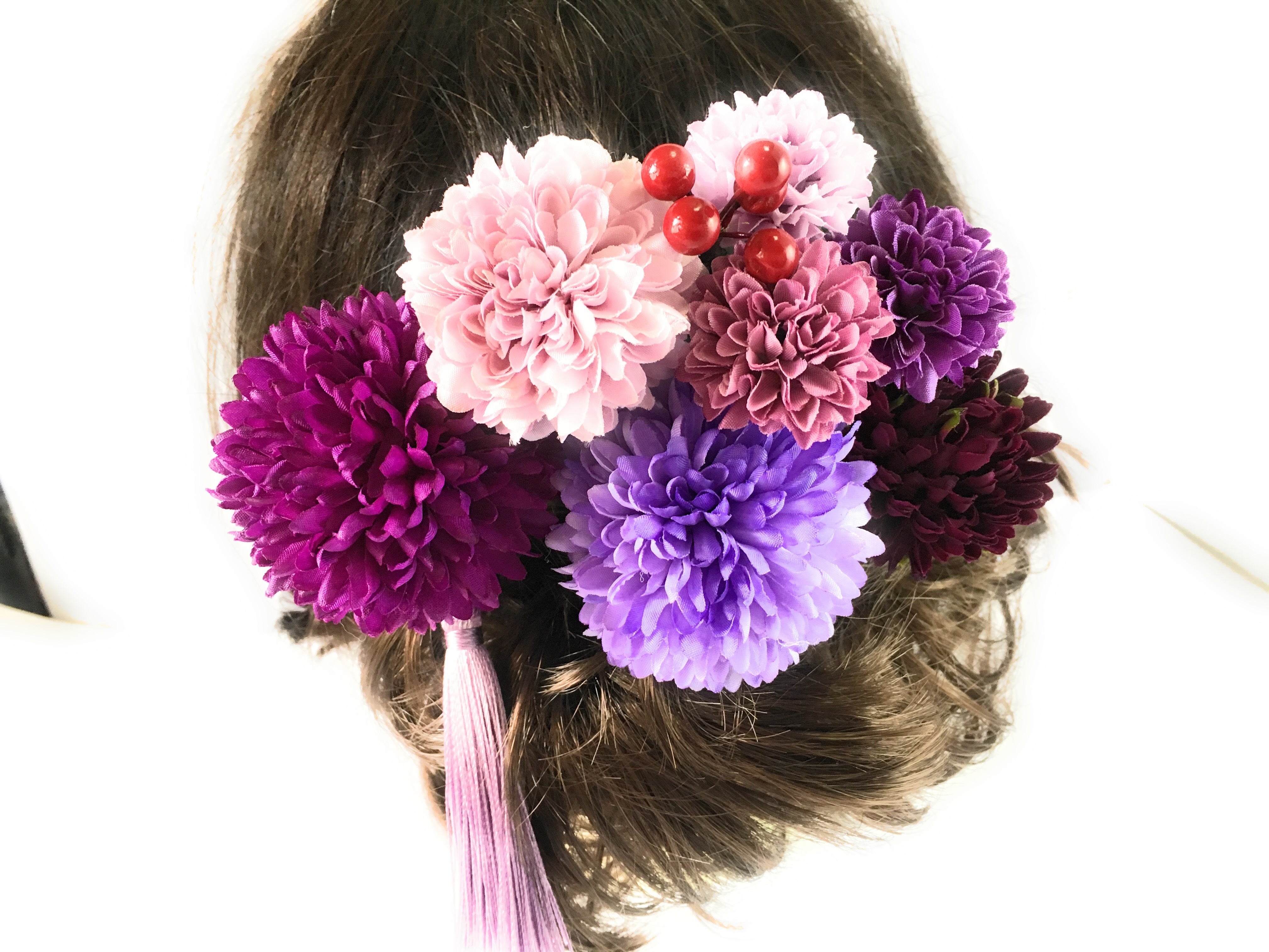 大人かわいい紫色の花かんざしセット フラワーハーモニー