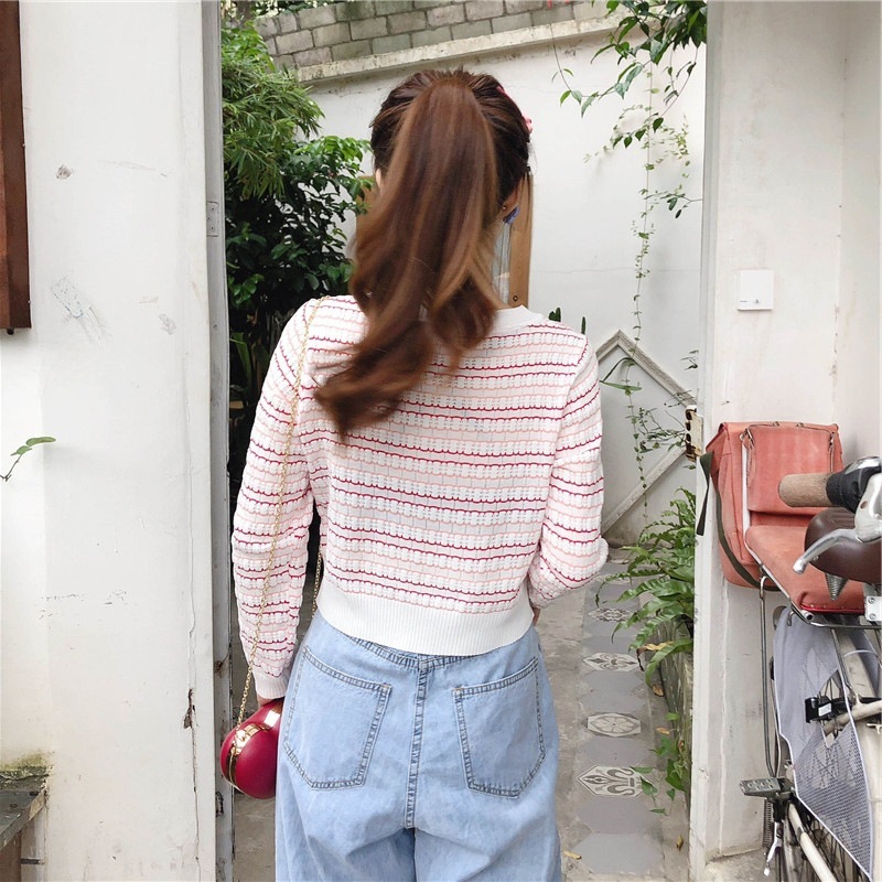 2019秋の新バージョンのシックな野生のファッションセーター長袖Tシャツ女性エインストライプシャツ女性潮アリババ ロング オータム 秋物