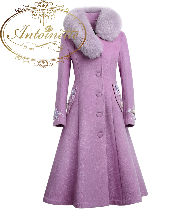 レディース エレガント コート 上品 紫 ファー ジャケット アウター Woman Coat Purple Elegant Ladies Antoinette