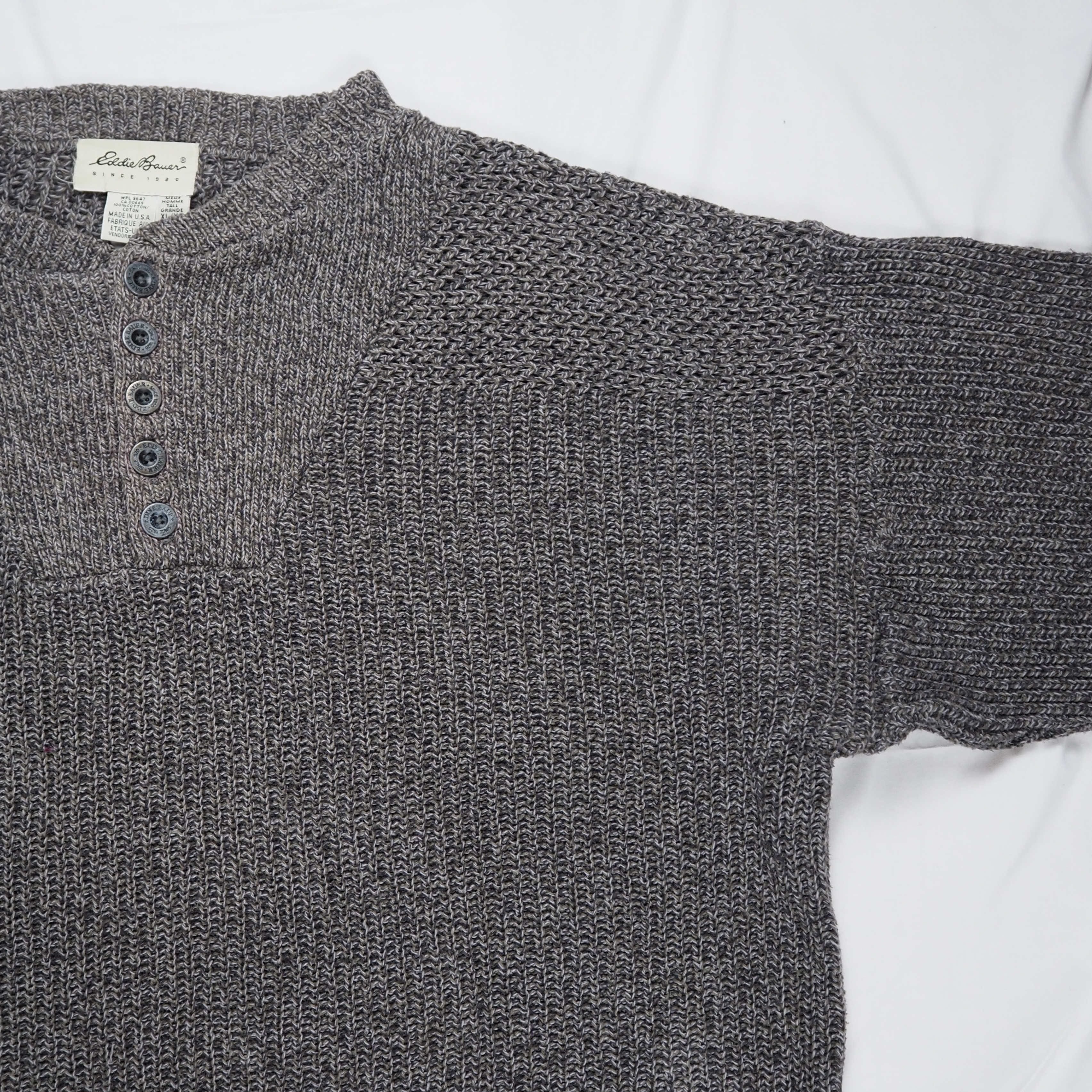 90’s Eddie Bauer コットンニット ジープセーター XL グレー アメリカ製 の画像 4