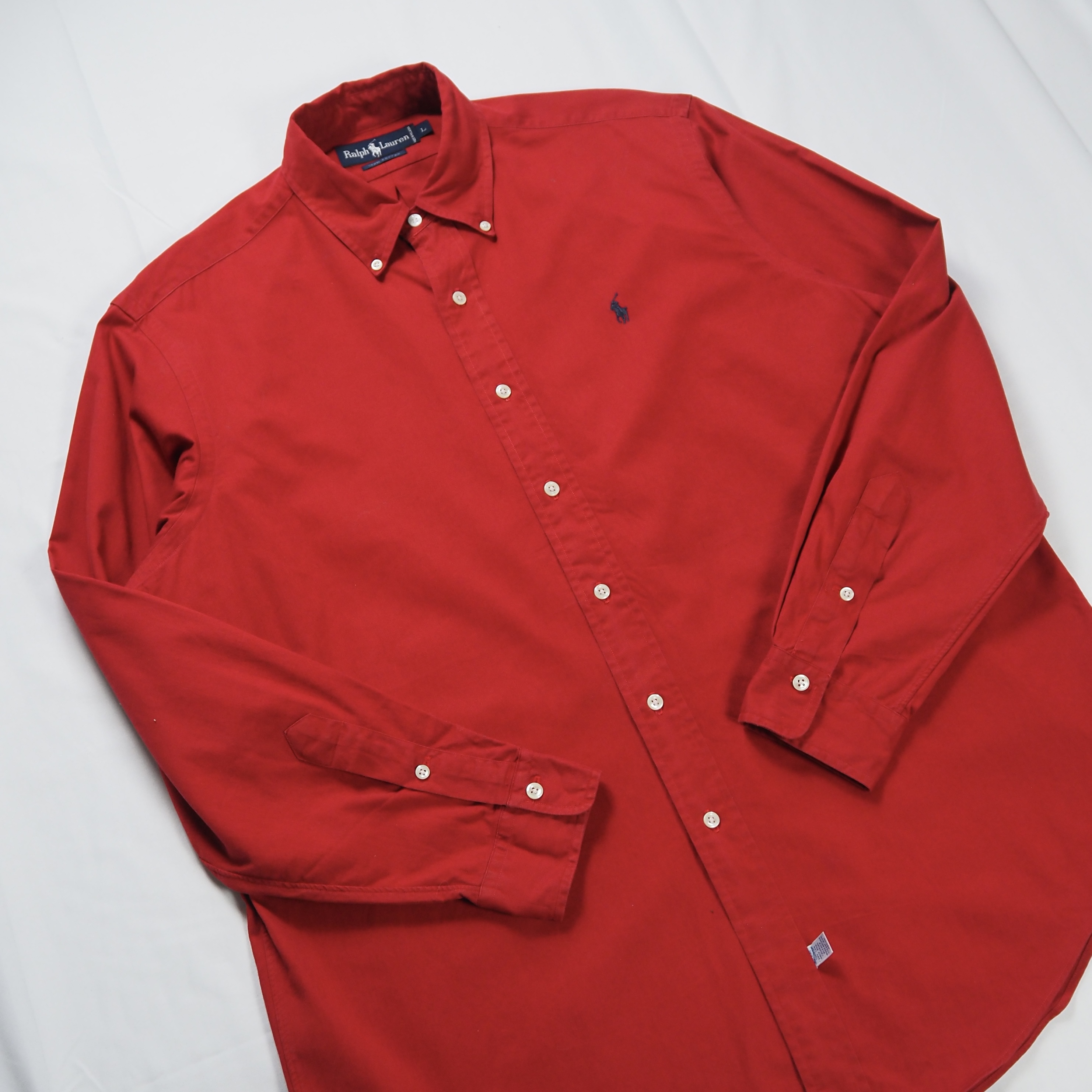 90’s Ralph Lauren Cotton Shirt ワインレッド L の画像 4