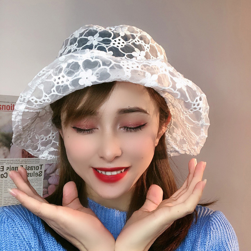 送料無料 韓国 レディース シースルー 花柄 レース バケット ハット 春 夏 おしゃれ ファッション 白 帽子 薄手 通気性抜群 ホワイト Hiro Stylish Shop