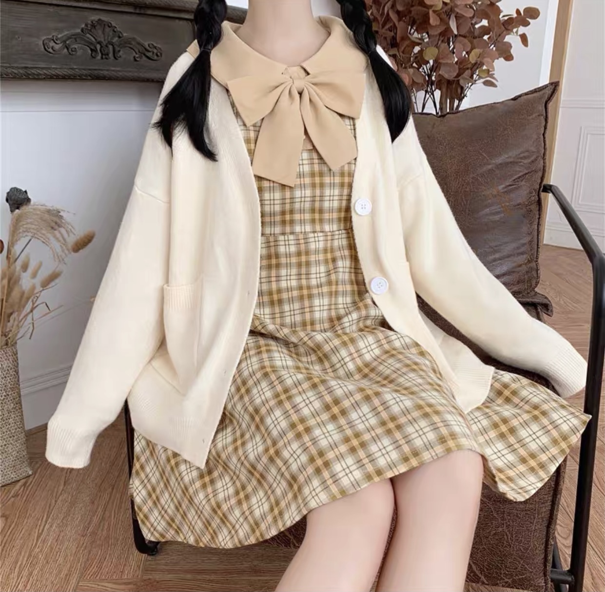 レディースファッション セットアップミニワンピース セーター カーディガン チェック柄 aライン レトロ ガーリーコーデ 秋冬コーデ 新作 2点セット More Lluze モア ルーゼ レディースファッション セットアップミニワンピース セーター カーディガン チェック柄 aライン レトロ ガーリーコーデ 秋冬コーデ 新作 2点セット More Lluze モア ルーゼ