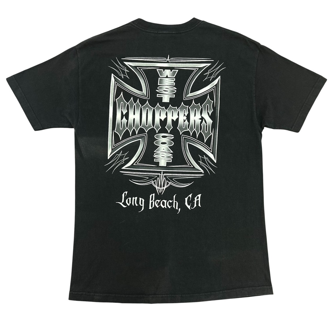 00s WEST COAST CHOPPERS ウエストコーストチョッパーズ アイアンクロス ロゴプリントTシャツ ブラック ヴィンテージ 古着 バイカーT XL