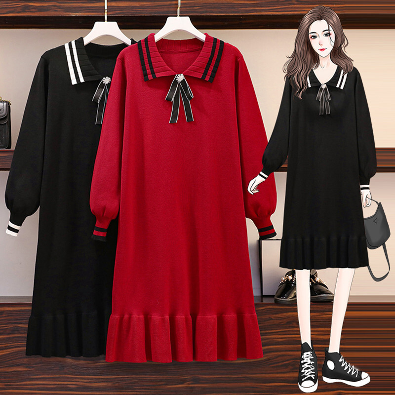 大きいサイズm 4xl ニットワンピース 膝丈 ワンピース 無地 ブラック シンプル リボン Vネック レディース 長袖 秋 冬 秋冬 Ll 3l 4l 5l おしゃれ かわいい ニットワンピ マタニティ ぽっちゃり 大きいサイズ専門店 Rubys