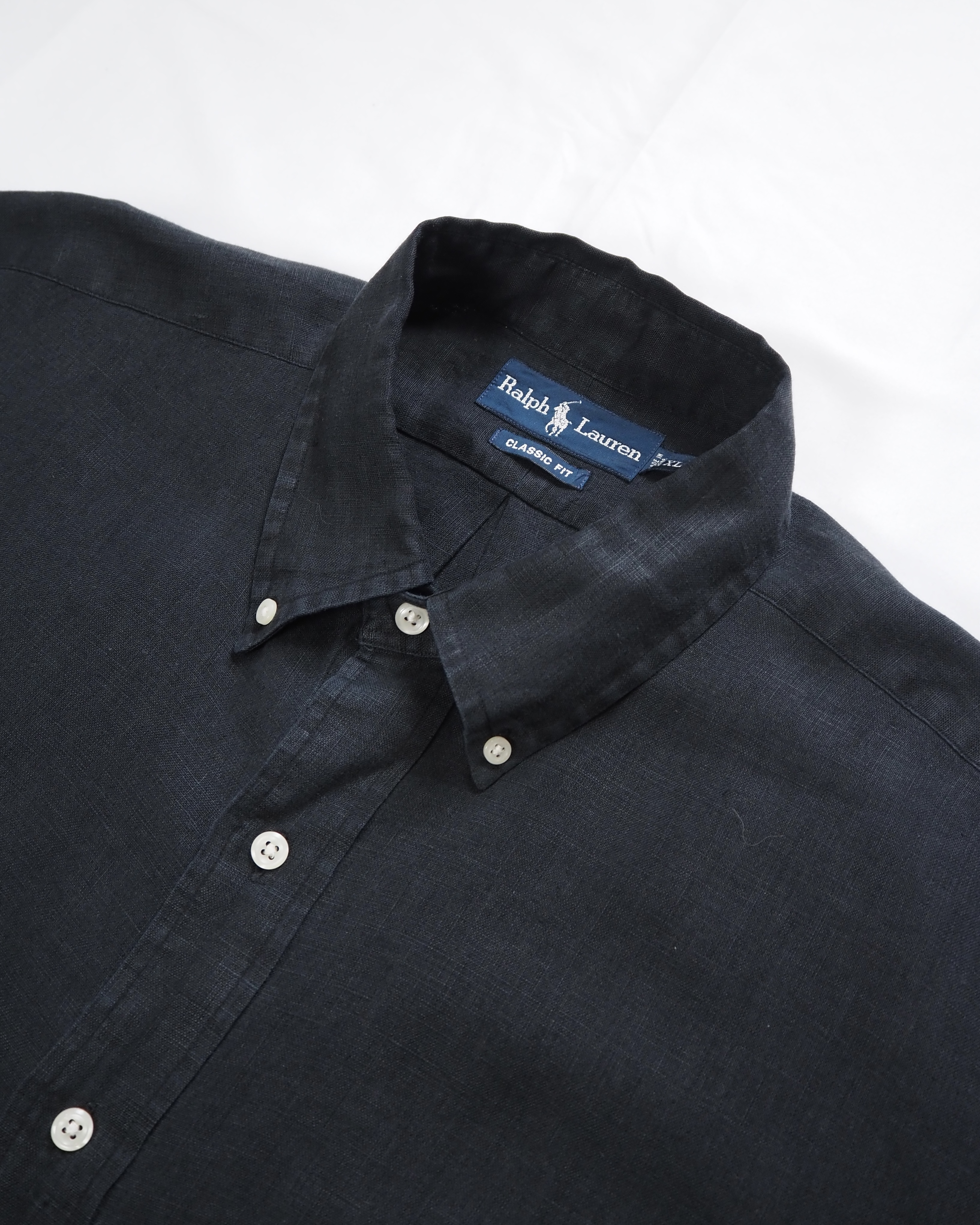 90’s Ralph Lauren リネンシャツ XL ブラック の画像 8