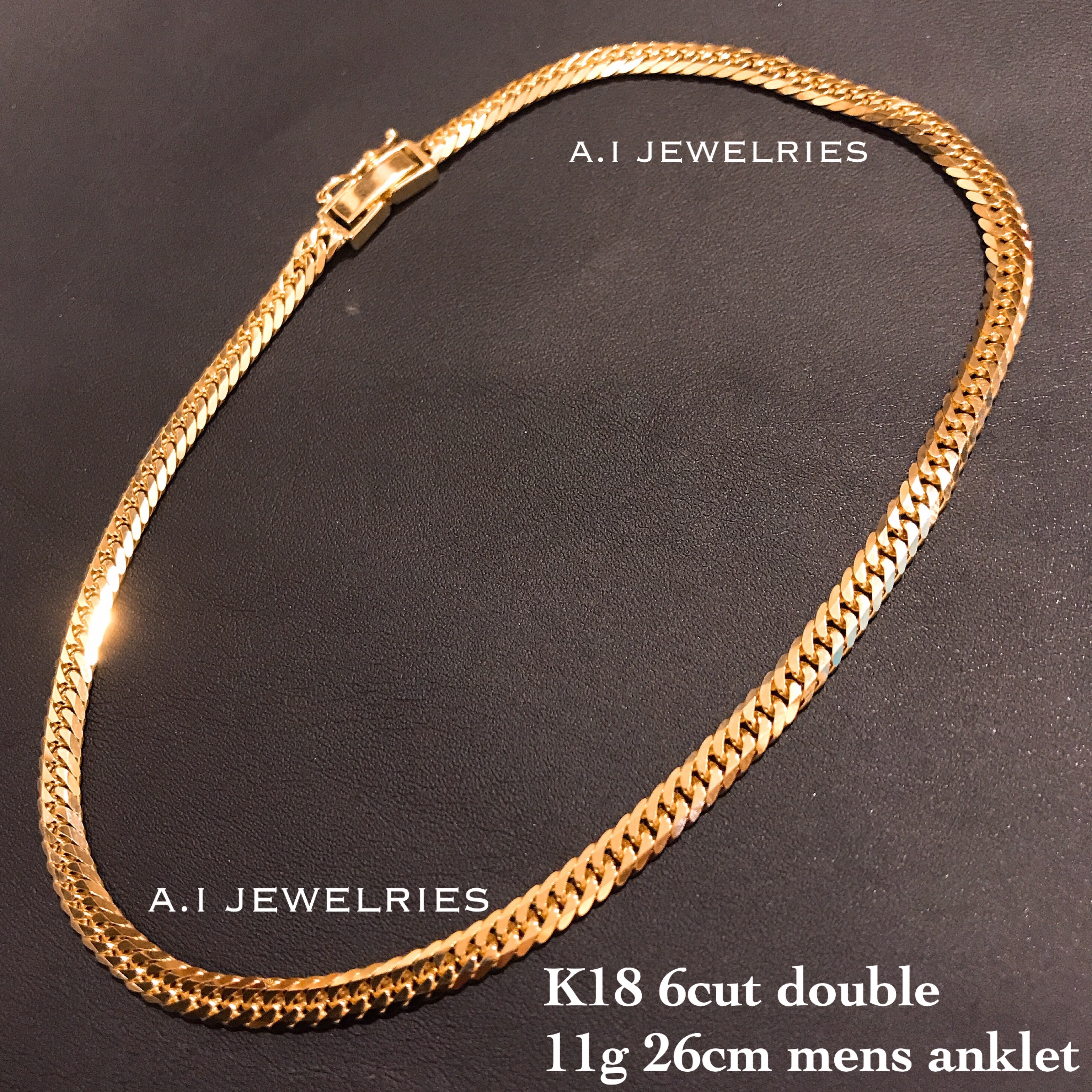 K18 メンズ アンクレット 喜平 6面 カット ダブル 26cm 11g 18金 6cut Double Mens Anklet A I Jewelries エイアイジュエリーズ
