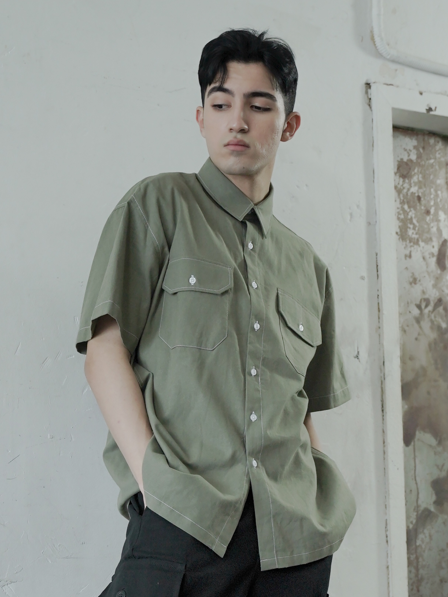 即日出荷 ステッチ入りリネンシャツ シャツ メンズ ユニセックス 半袖 シンプル Boys Of Emotion