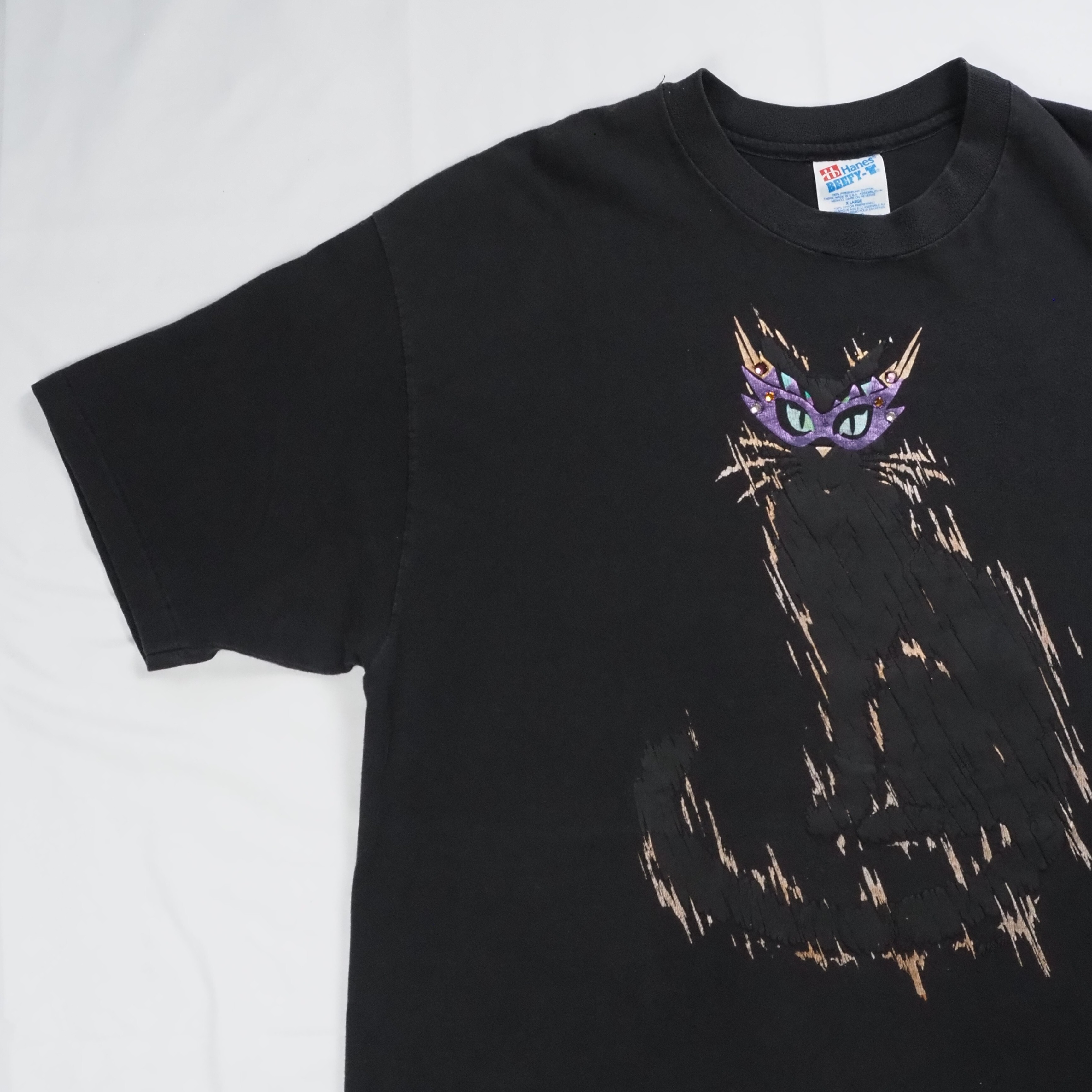 90's Hanes 猫Tシャツ XL ブラック の画像 5