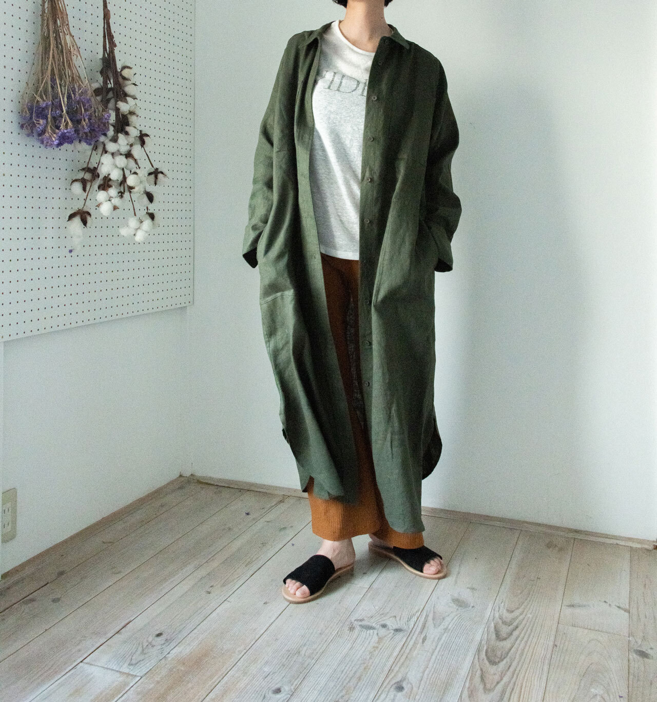 ハンサムロングシャツワンピ カーキ Art Anty