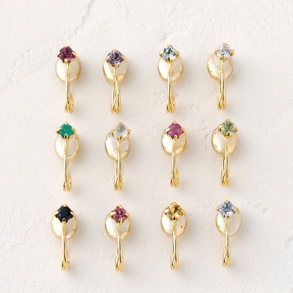 痛くないイヤリング 誕生石 ミニループ 天然石 12か月 ノンホールピアス 日本製 Cle 001 Cocoski Japan