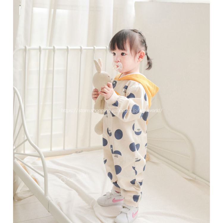 60 90 カバーオール ベビー服 長袖 水玉 全２色 犬 可愛い 男の子 女の子 ベビー 子供服 Q Toworld キュートワールド 子供服 メール便は何点でも送料の合計は280円
