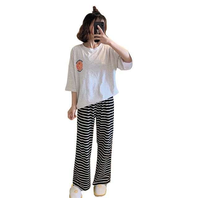 パジャマ ルームウェア レディース 春夏 セットアップ ツーピース 半袖 ボーダーパンツ リラクシー パジャマ ガーリー 大人ガーリー ナイトウエア Ru 0110 Y Happy Orurea ハッピーオルレア
