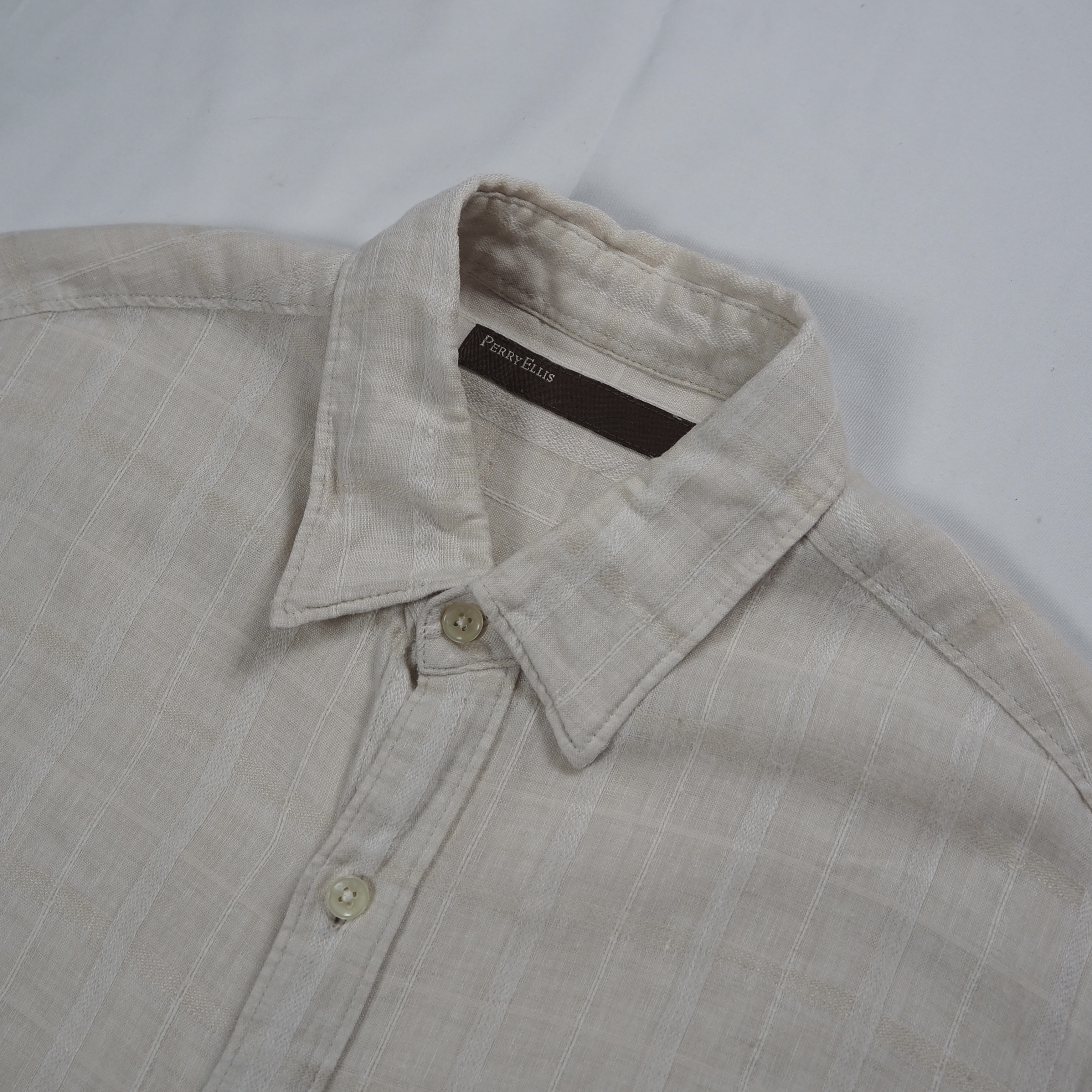 00’s Perry Ellis リネンシャツ Mサイズ チェック柄 の画像 3