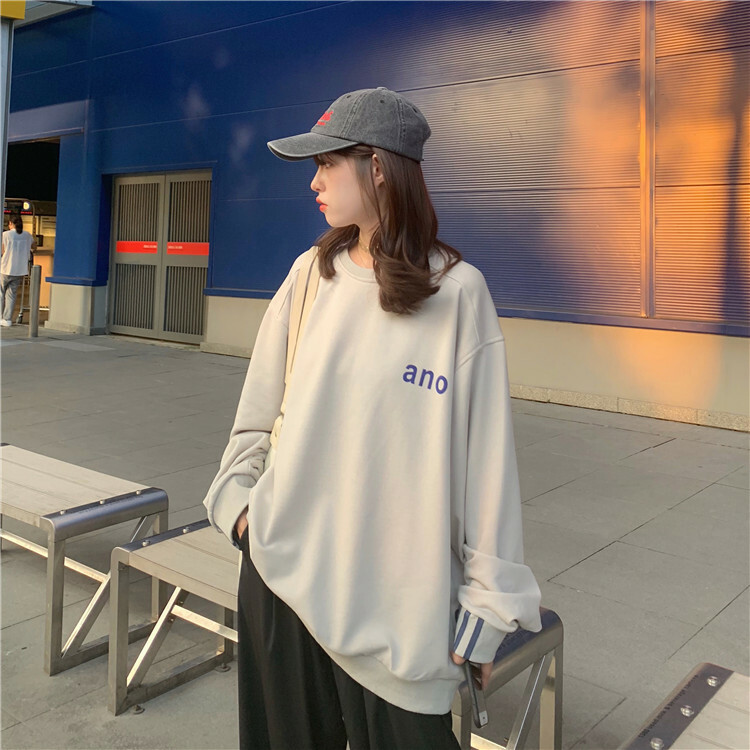 秋新作 トレーナー レディース かわいい 韓国トレーナー レディース スウェットトレーナー レディース カットソー 長袖 韓国ファッション レディース トップス セーター カジュアル プリント 文字 グレー ブルー ワンサイズ ワンポイント Viento