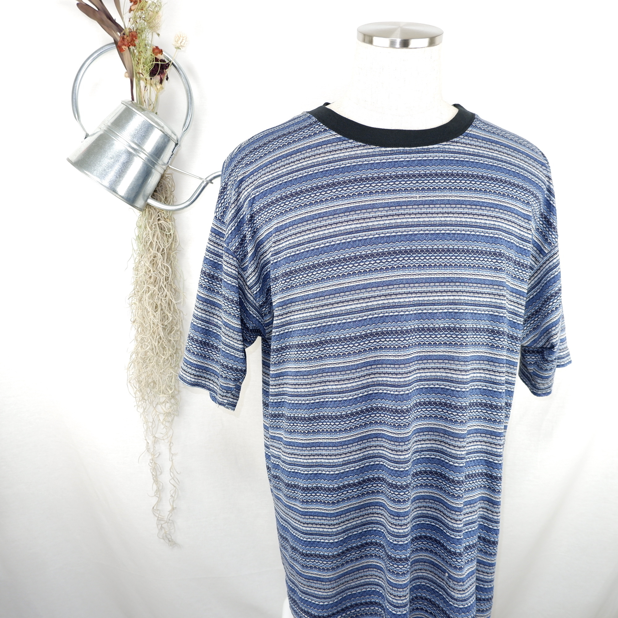 L Summer Knit Horizontal Stripes Tee サマーニット ボーダー Tシャツ きれいめや90sのメンズ 古着専門店jo Ro L Summer Knit Horizontal Stripes Tee サマーニット ボーダー Tシャツ きれいめや90sのメンズ 古着専門店jo Ro