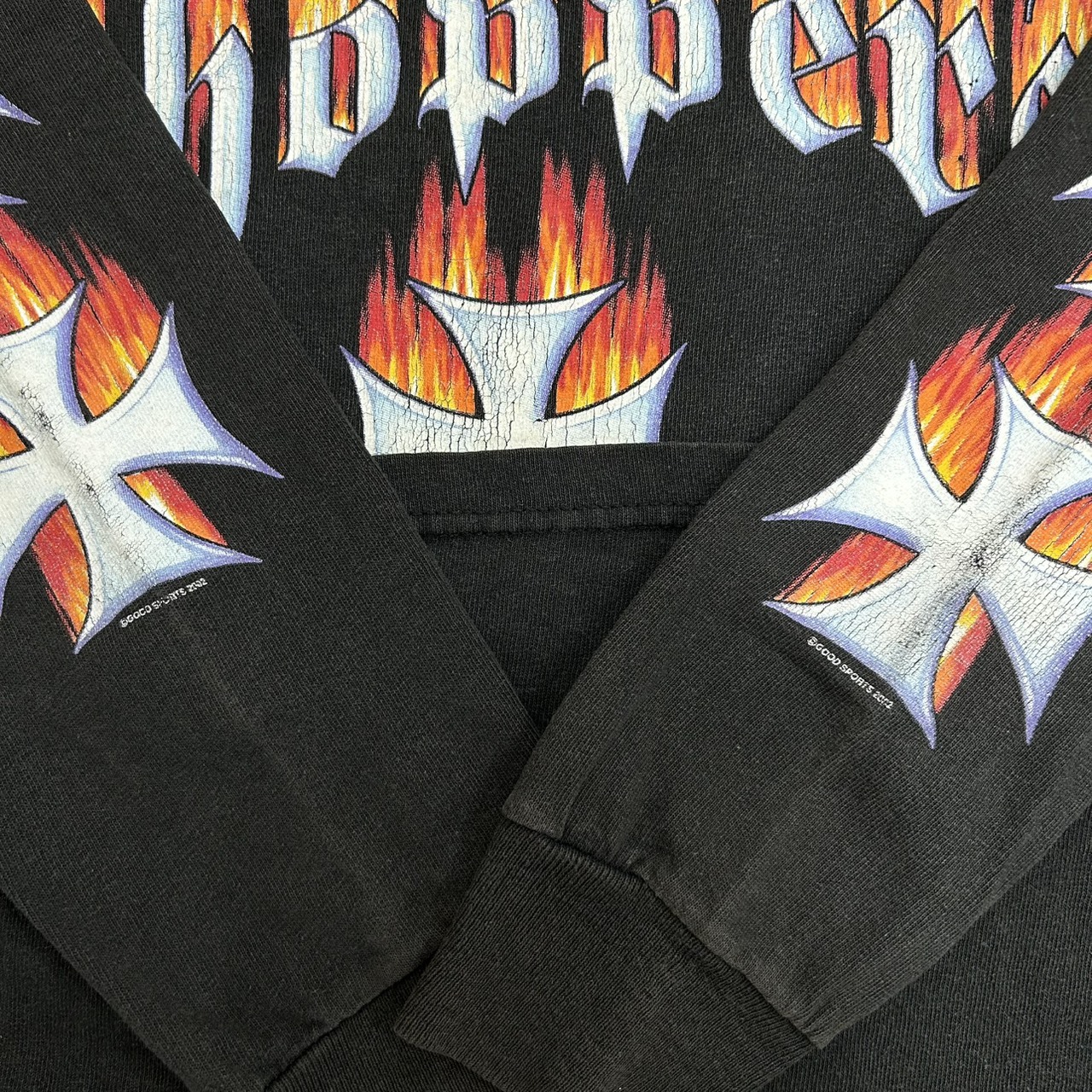 West Coast Choppers Flame Cross Long Sleeve T-Shirt Black DELTA Body M の画像 9