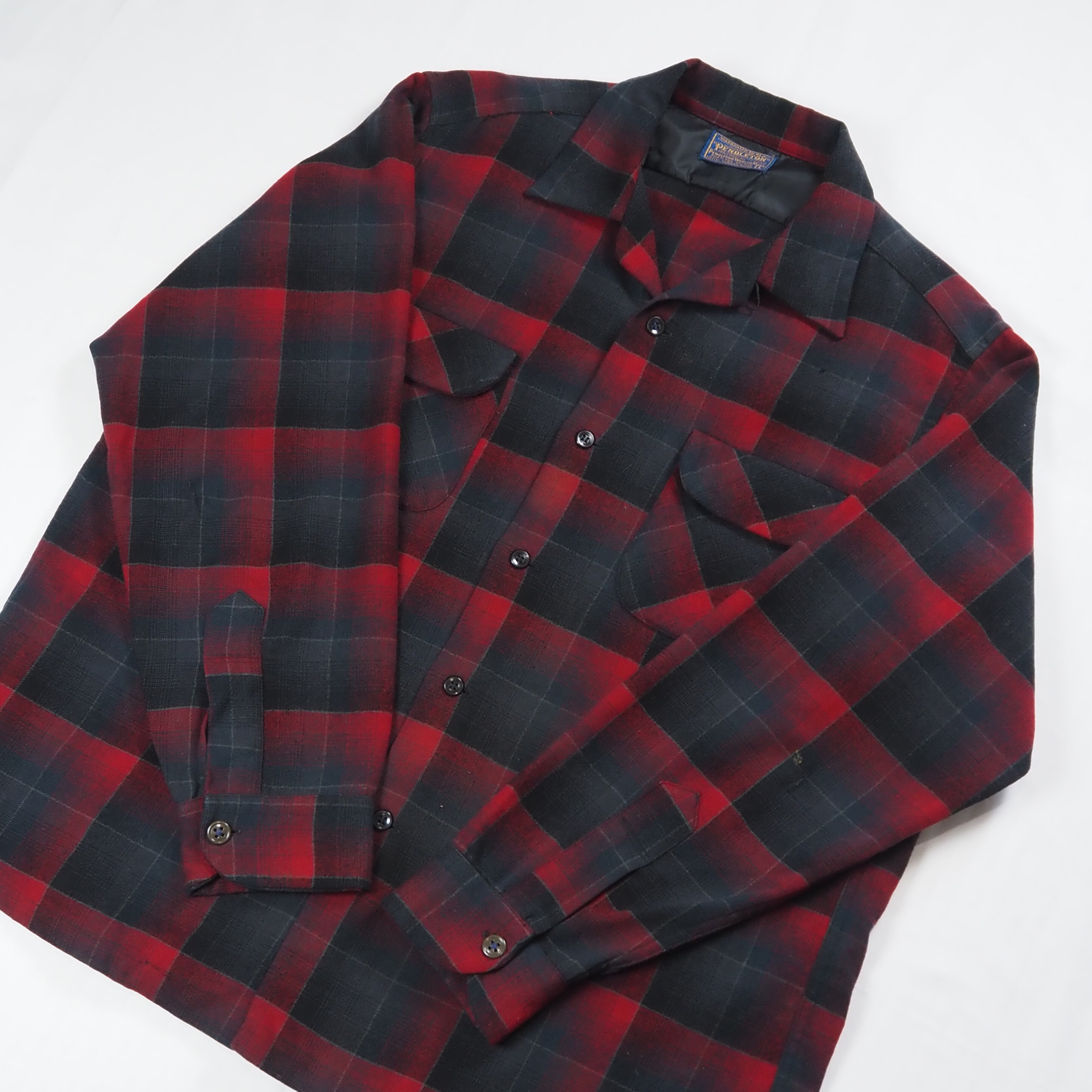 【9/23 20:00入荷】50's Pendleton ウールシャツ Lサイズ ブラック×レッド の画像 12