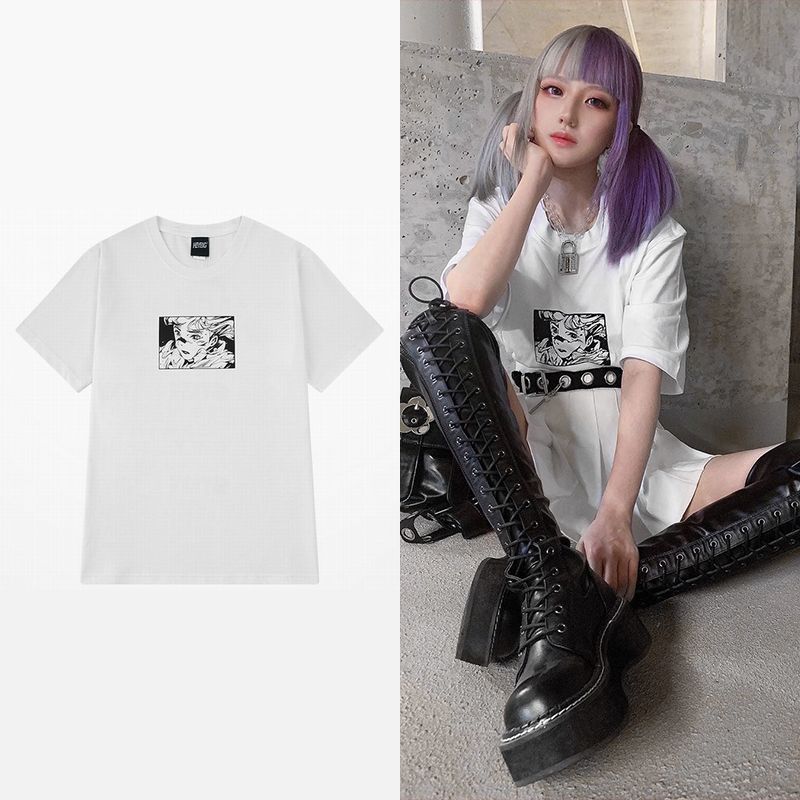 韓国ファッション Tシャツ ユニセックス Tシャツ 半袖 メンズ レディース ラウンドネック プリント オーバーサイズ 大きいサイズ ルーズ ストリート