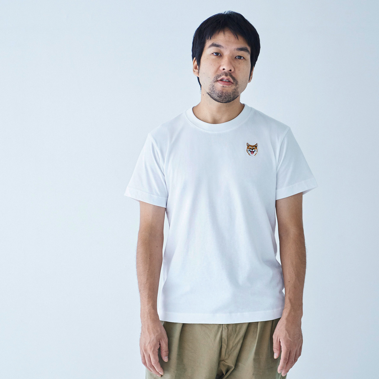 tee shirt smile patch white for man shibe japan