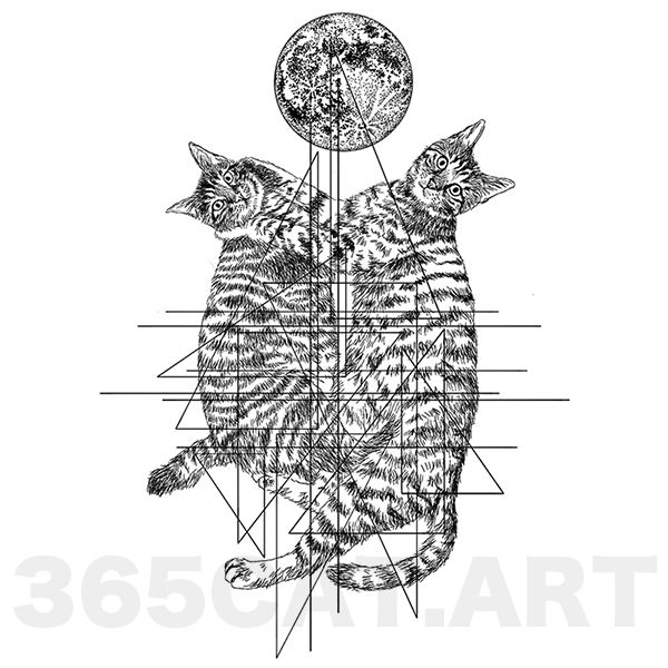 タトゥーシール 猫の絵 イラスト猫雑貨 月と2匹の猫 Cat Tattoo 猫雑貨 グッズ通販 猫や動物イラスト 似顔絵作成 365cat Art