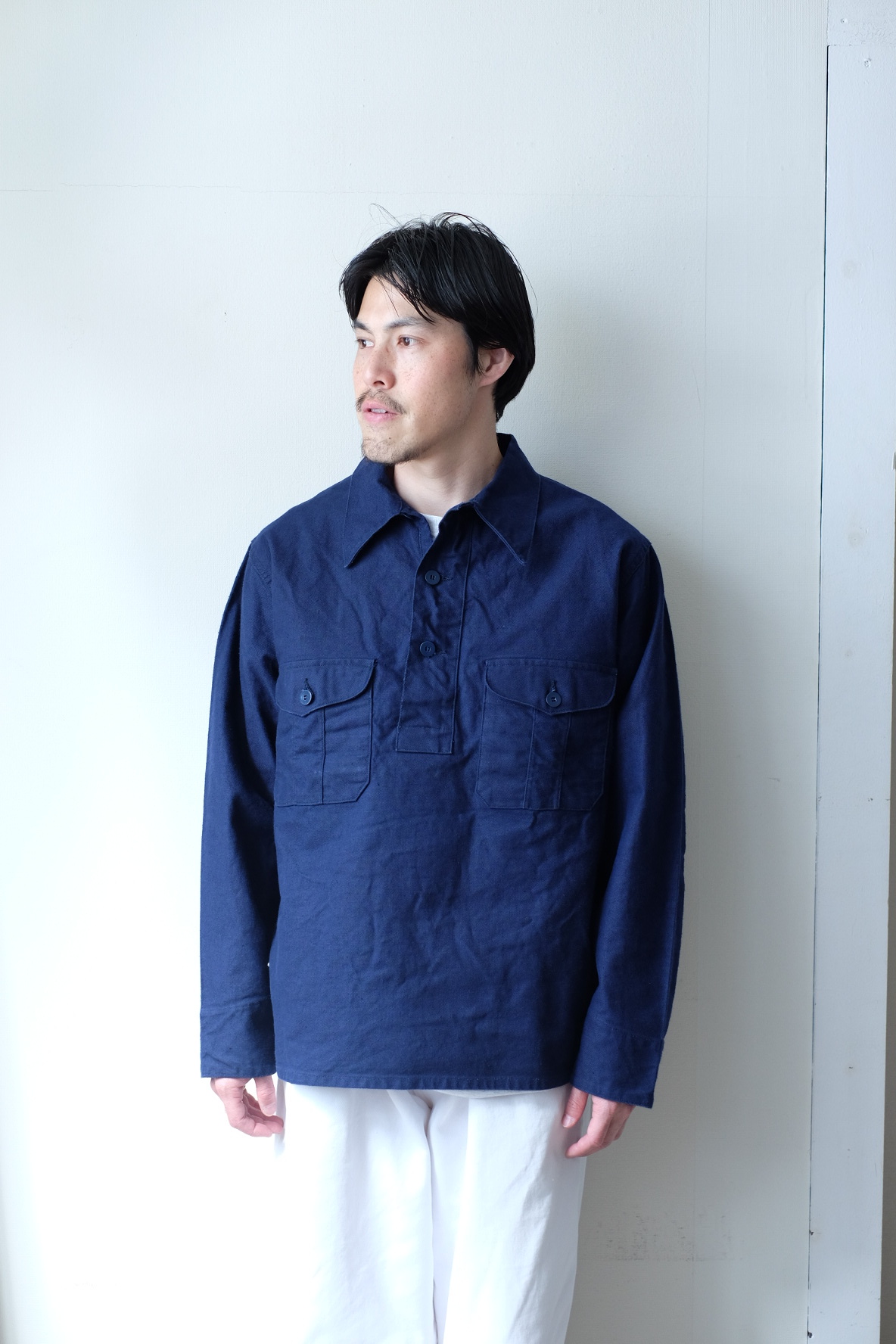 50s Swedish military pullover work shirt “one wash” の画像 7