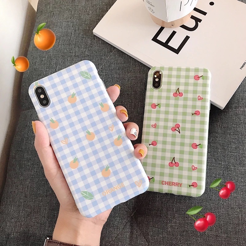 送料無料 予約商品 パステルカラー チェック さくらんぼ チェリー オレンジ フルーツ柄 Iphoneケース スマホケース Selectshop Aya