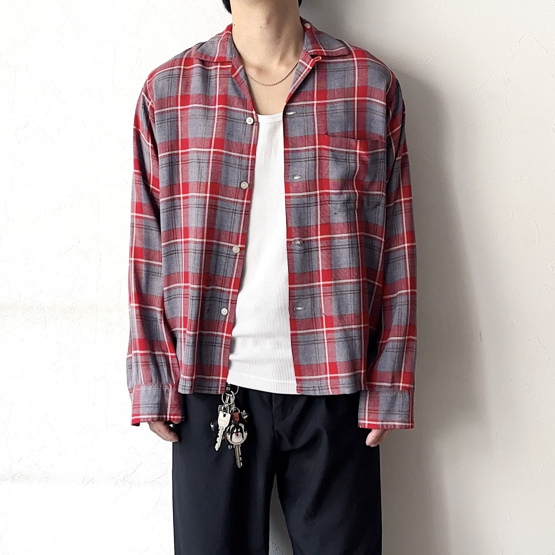 Vintage 50's【Wesley】Open Collar Rayon Check Shirt の画像 3