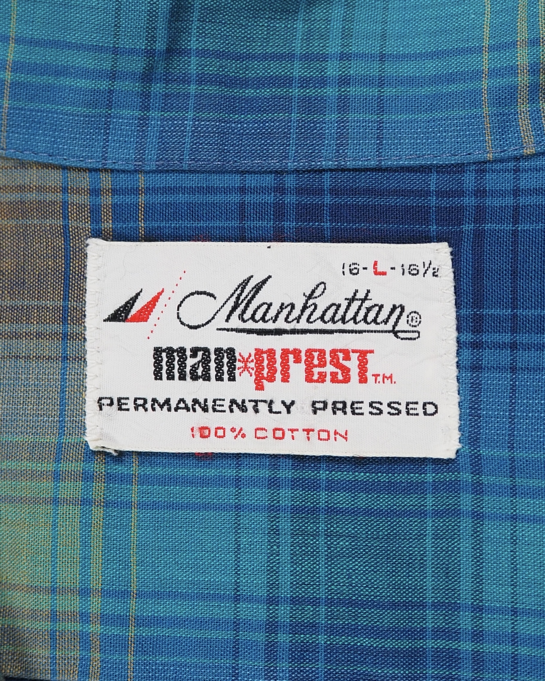 60’s Manhattan コットンシャツ ブルー Lサイズ の画像 9