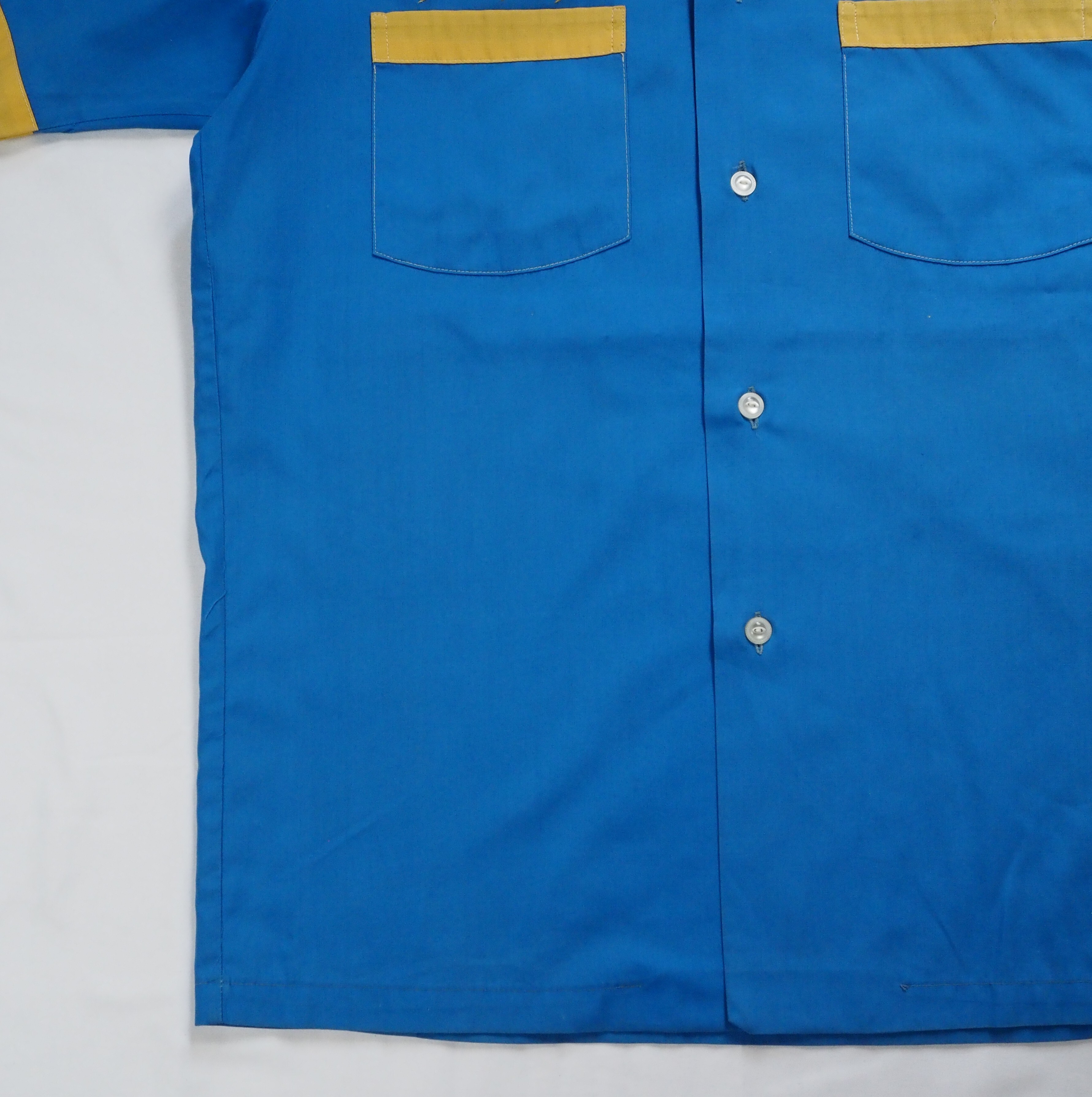 60's ボーリングシャツ ブルー×イエロー Mサイズ程度 グッドコンディション の画像 8