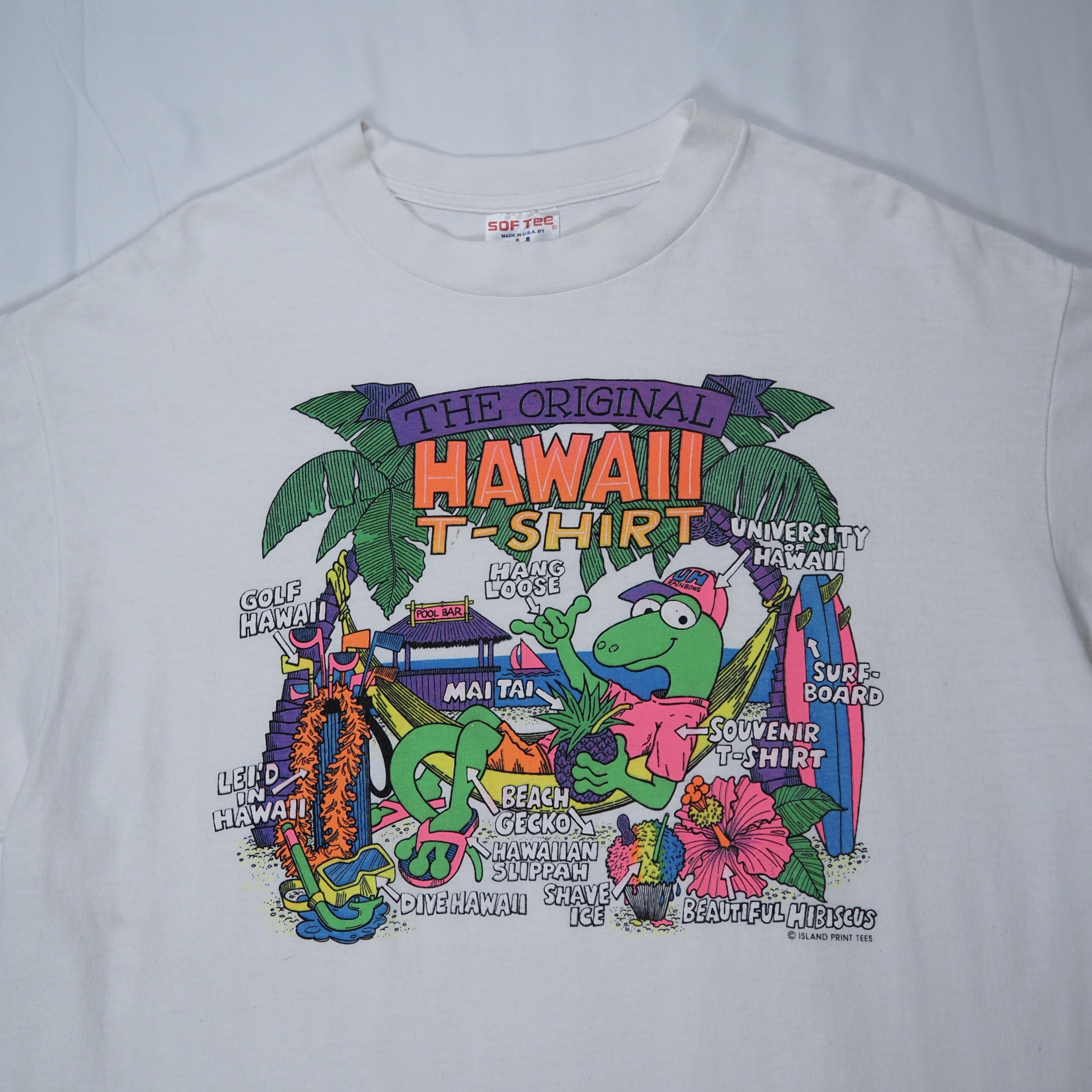 90’s Hawaii スーベニアTシャツ XLサイズ ホワイト 袖裾シングルステッチ の画像 2