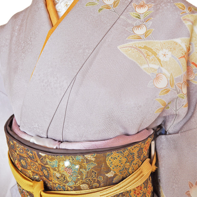 レンタル着物163「訪問着レンタル」極薄紫さや型生地に上品な桜・橘・鹿の子・流水などの柄【往復送料無料】 - 画像1