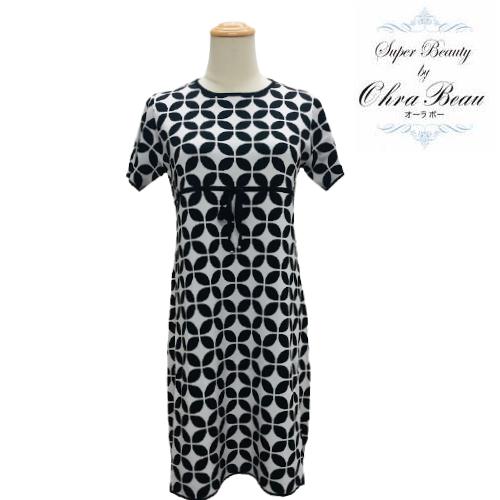 スーパービューティ Super Beauty 七宝デザイン ニットワンピース ブラック M L Ll 40 42 44 大人かわいい服 Gold Smith