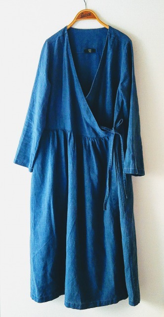 Price Down 藍染め リネンカシュクールワンピース Toll Size Belle68 Price Down 藍染め リネンカシュクールワンピース Toll Size Belle68