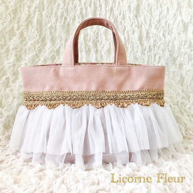 新作 ジョリーピンク チュールバッグ 2段チュール ゴールド Licorne Fleur