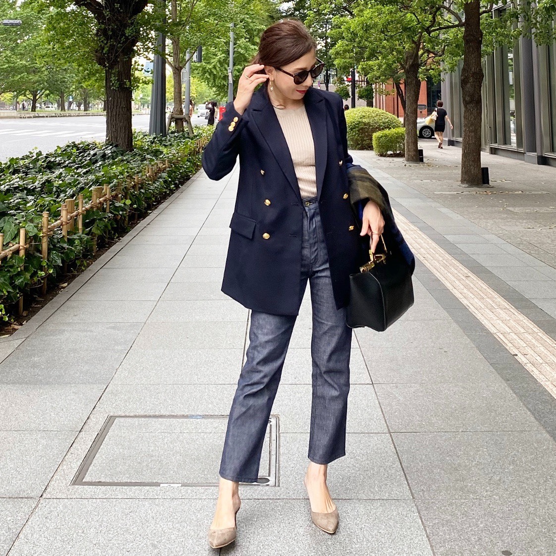 Ku Um Chiyo ダブルブレストジャケット ネイビー Ku Um