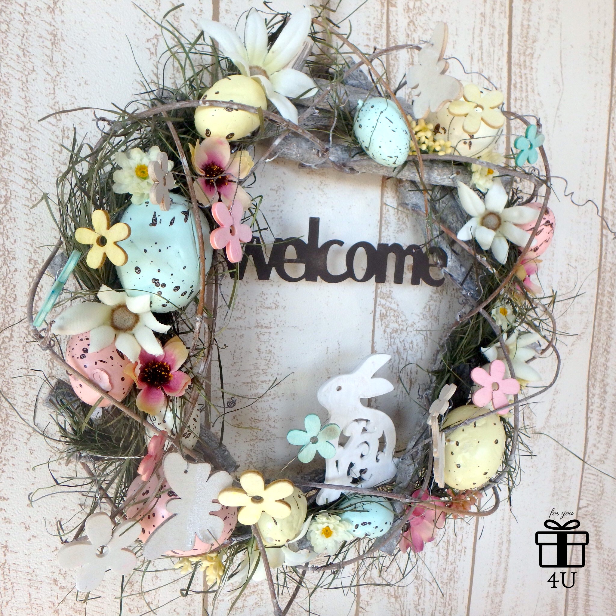 【2019イースター】直径30cm たまごとうさぎがとっても可愛い！イースターウェルカムフラワーリース イースター 収穫祭 うさぎ 4U