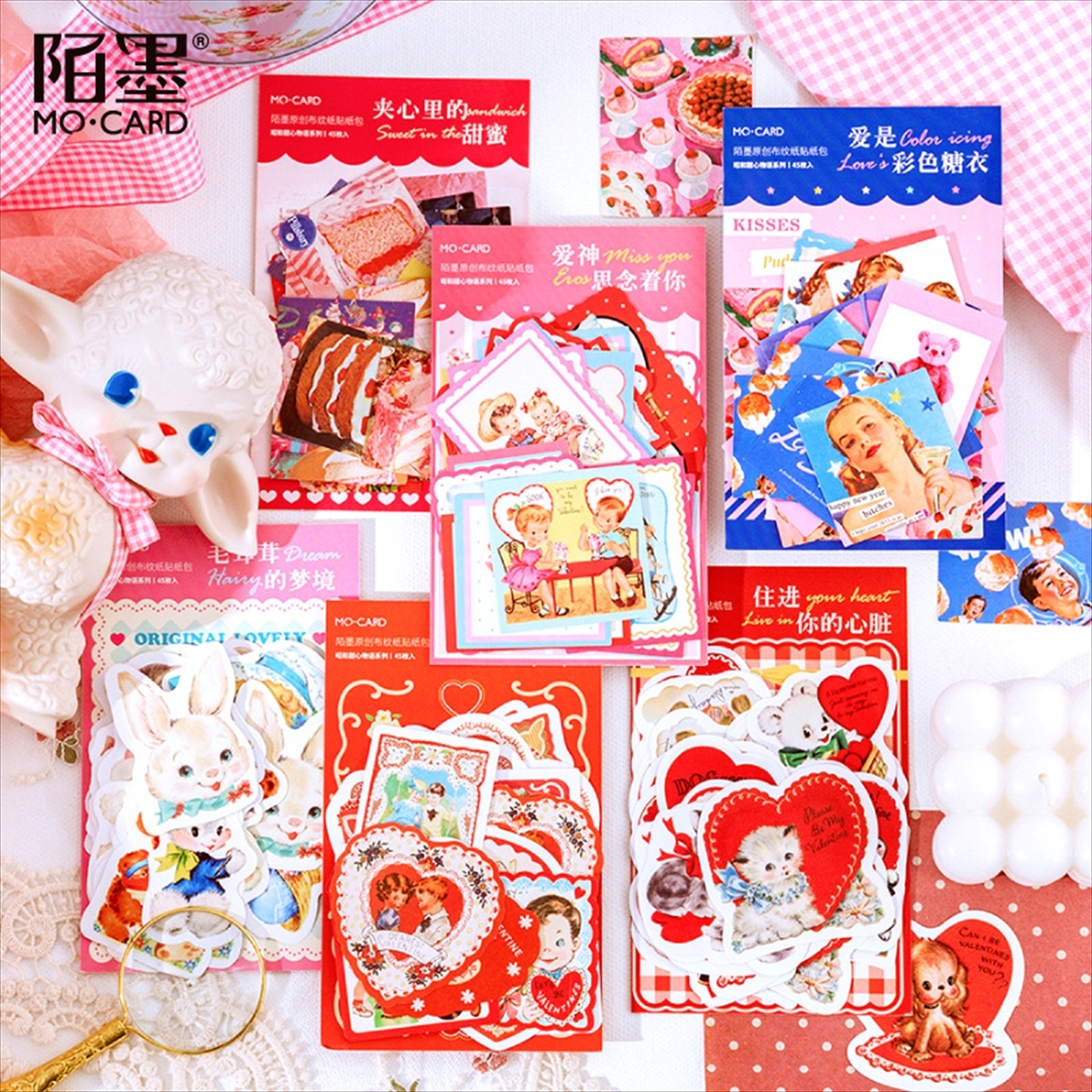 D07 ステッカー レトロアニマル 全6種 動物 海外製 ポップ ヴィンテージ調 素材 ほぼ日手帳 赤 ハート Classy クラッシー