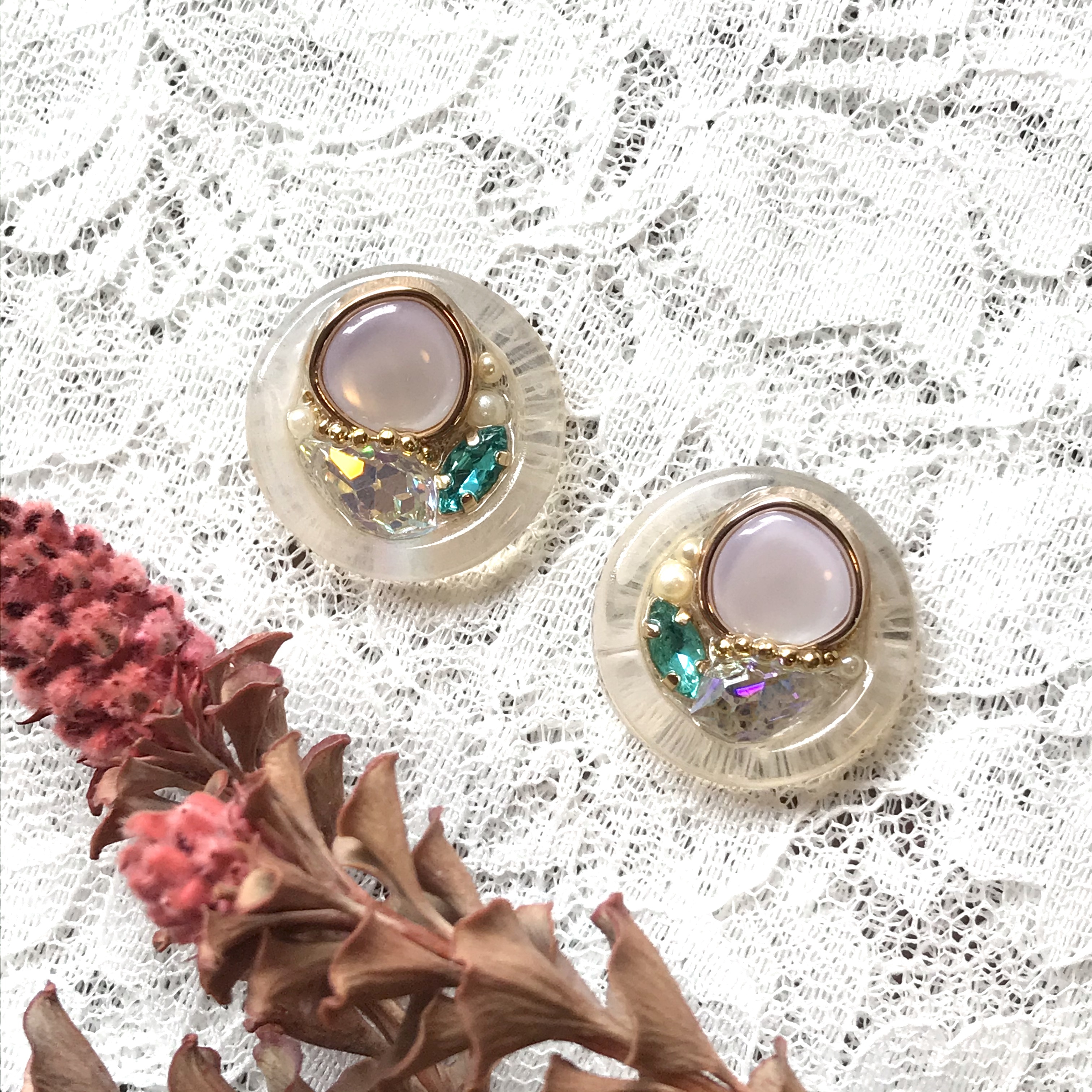 手配する 公使館 シャベル ボタン ピアス レジン Jetpo Jp