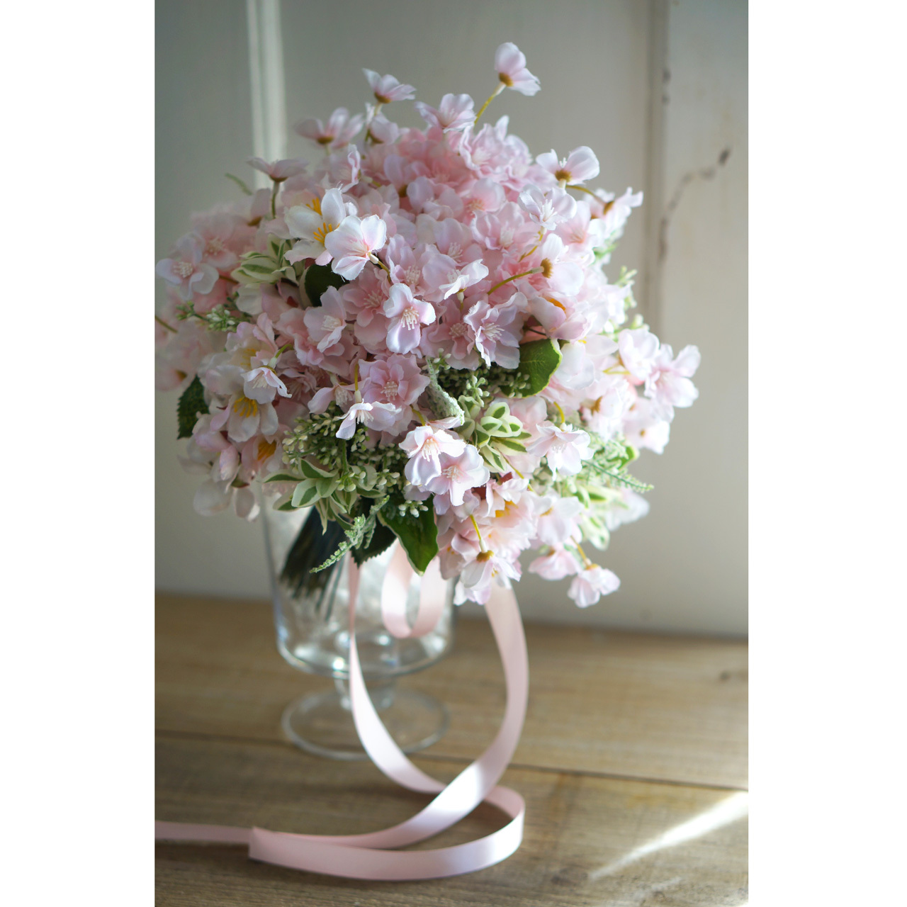【2点セット】さくらピンク ラウンドブーケ+ブトニア | アトリエ・ペルル 花嫁さまの理想を叶える！素敵なブーケと装花