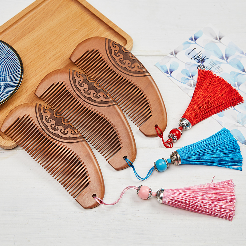アクセサリー 木製くし 櫛 桃の木櫛 タッセル選択可 シンプル 梳き櫛 彫り櫛 誕生日プレゼント Dresszone
