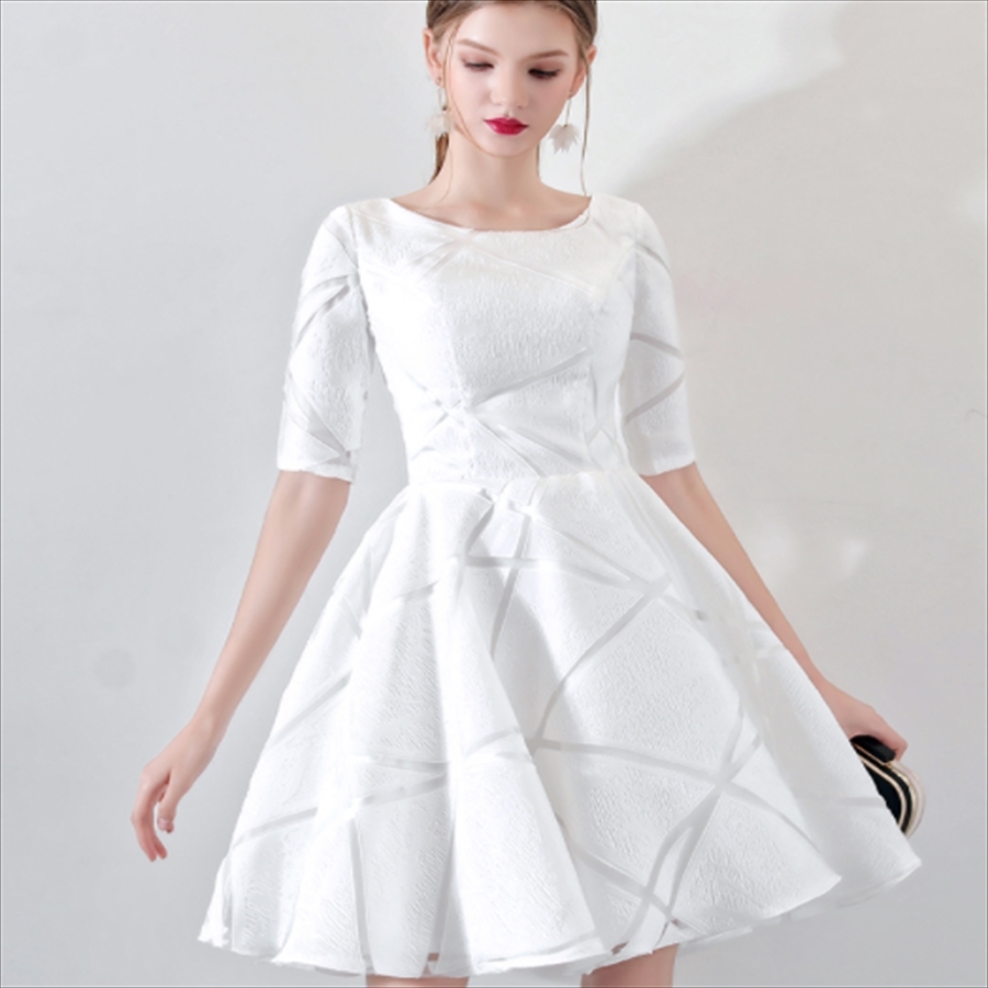 大人可愛い ワンピースドレス ショート丈 バックファスナー 袖あり ラウンドネック きれいめ 秋冬 街角のカフェテラス