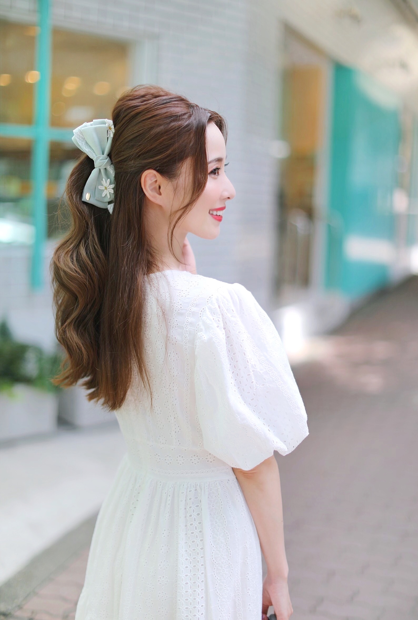 コットンレース パフスリーブロングワンピース Montresor