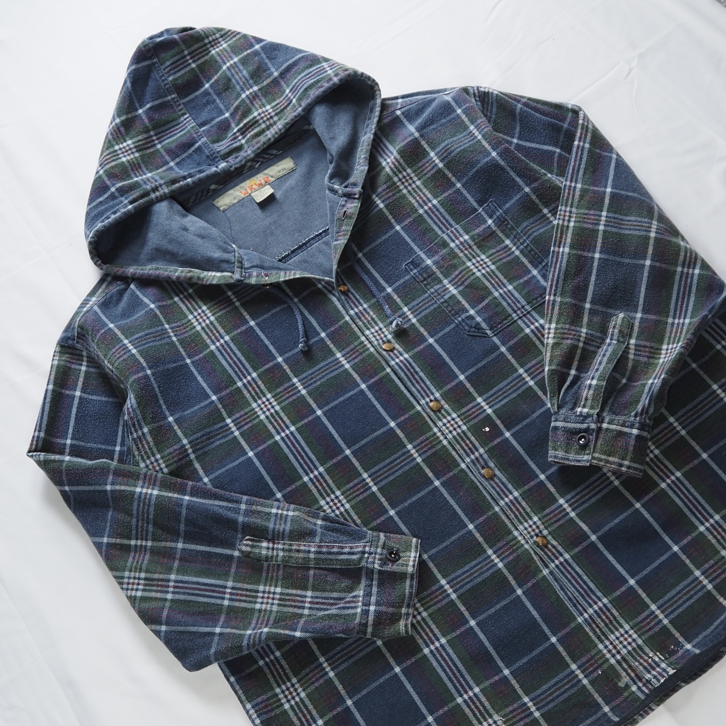 00’s Anchor Blue フランネルボタンフーディ XL の画像 6