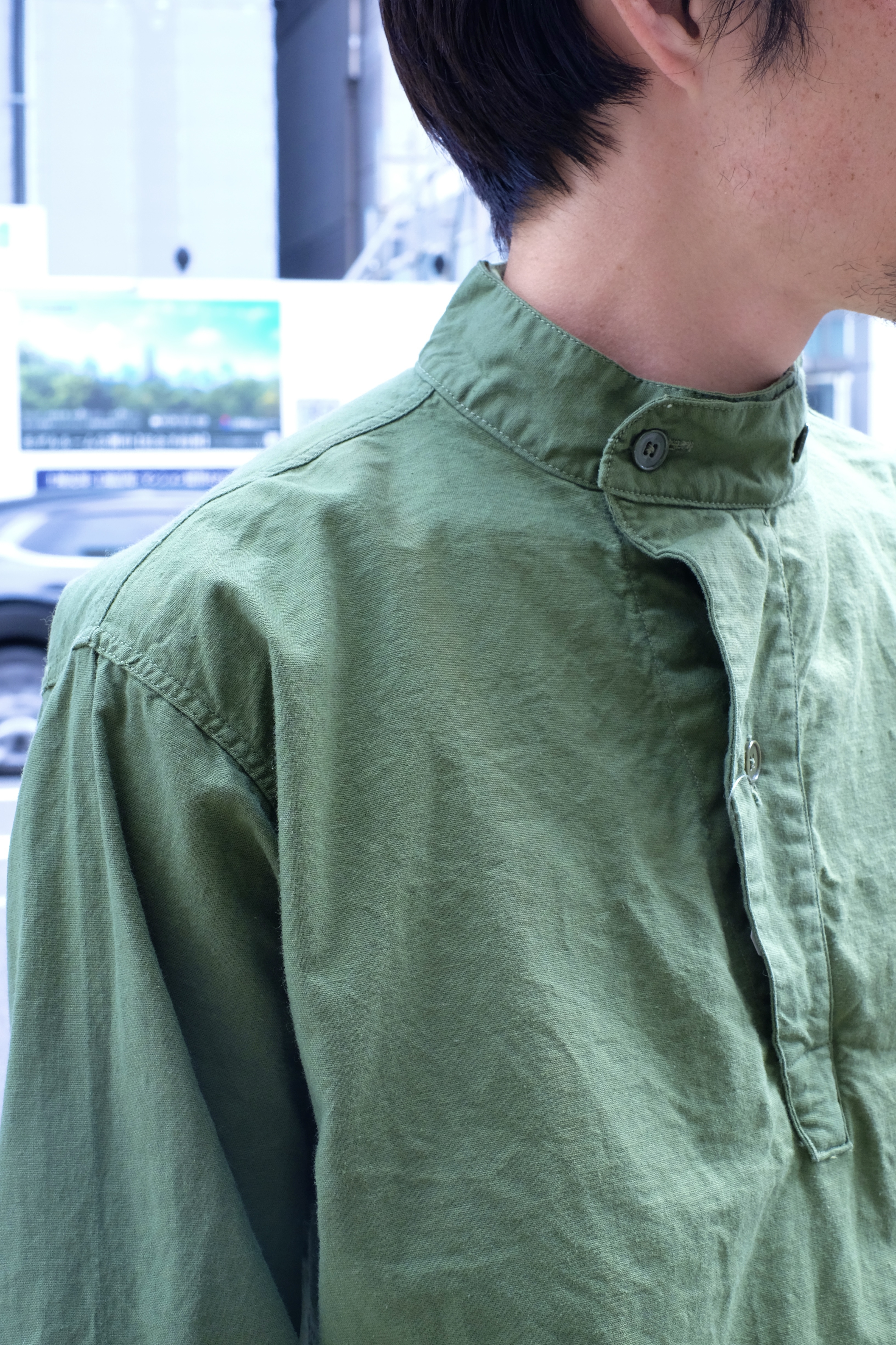 60s Swedish military  pullover nocollar shirt “one wash” の画像 8
