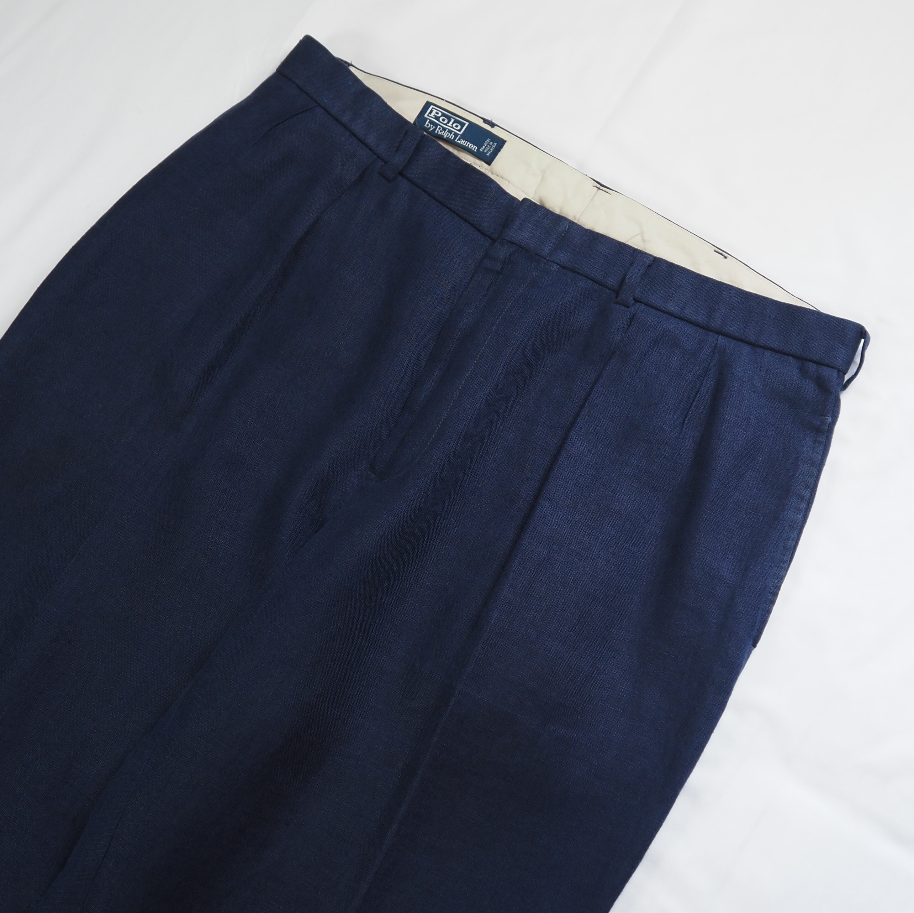 90's Ralph Lauren 100%リネンパンツ ネイビー 38×30 の画像 3
