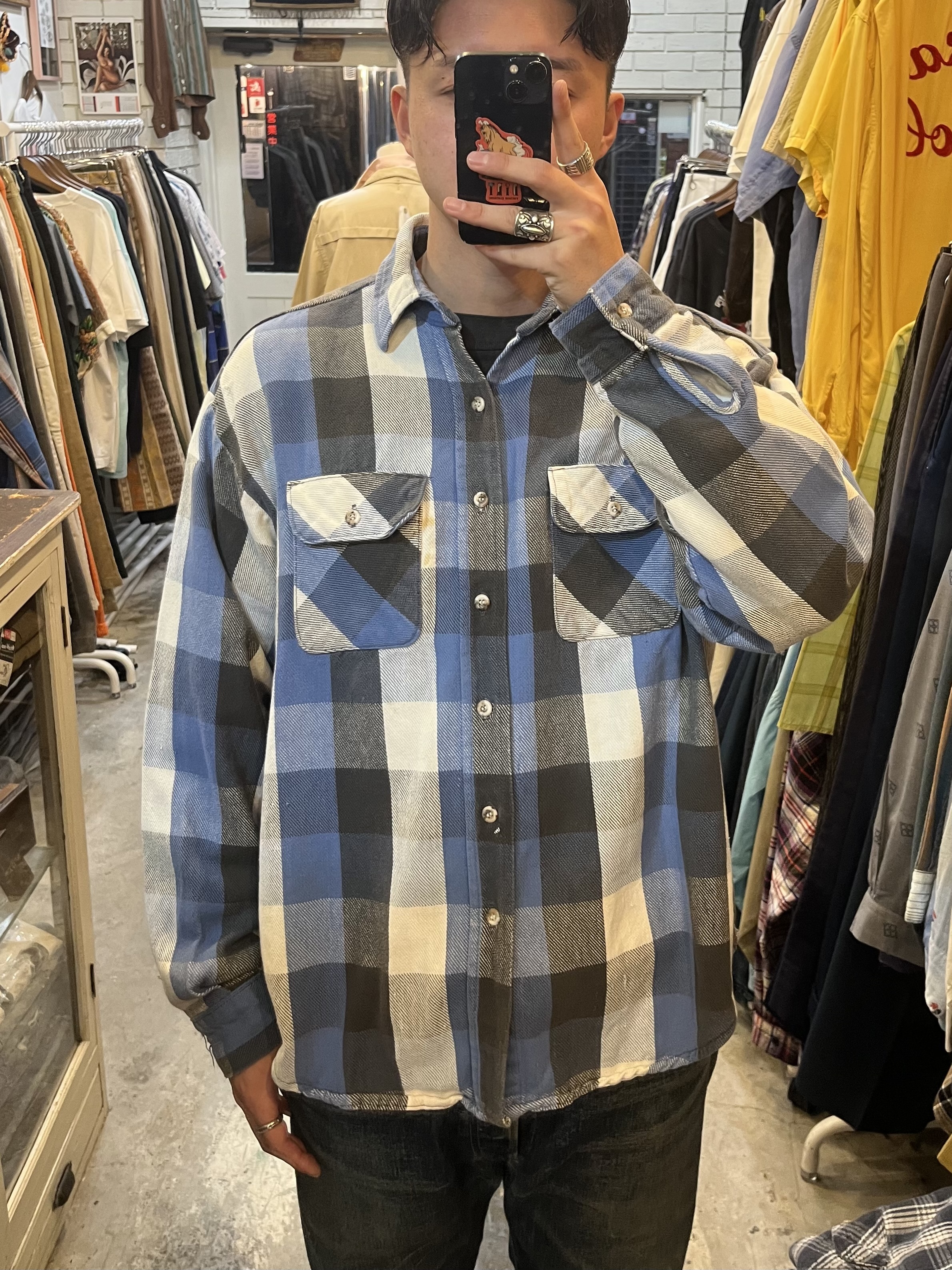 90’s Fivebrother ヘヴィネル ブルー×ホワイト ブロックチェック の画像 2