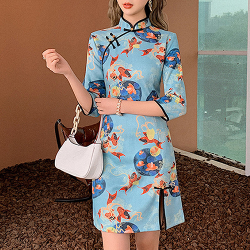 ワンピース チャイナドレス 上品らしく 美人度アップ 半袖 スタンドネック 五分袖 スリット S M L Xl 2xl Dresszone ワンピース チャイナドレス 上品らしく 美人度アップ 半袖 スタンドネック 五分袖 スリット S M L Xl 2xl Dresszone