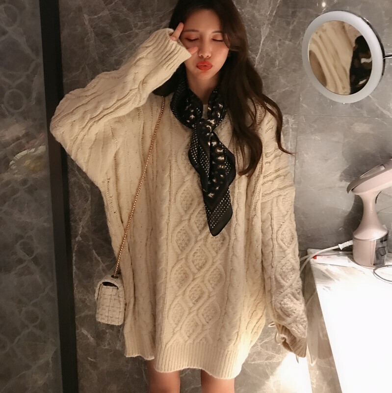 送料無料 ニット トップス ケーブルニット ニットワンピ ニットワンピース 秋冬 萌え袖 かわいい デート 大人 Tp 047kj ワンピースコーデのお店 Flower Silhouette